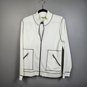 Sigrid Olsen Full Zip Jacket Womens Size Medium White Black‎ Stitching Stretch